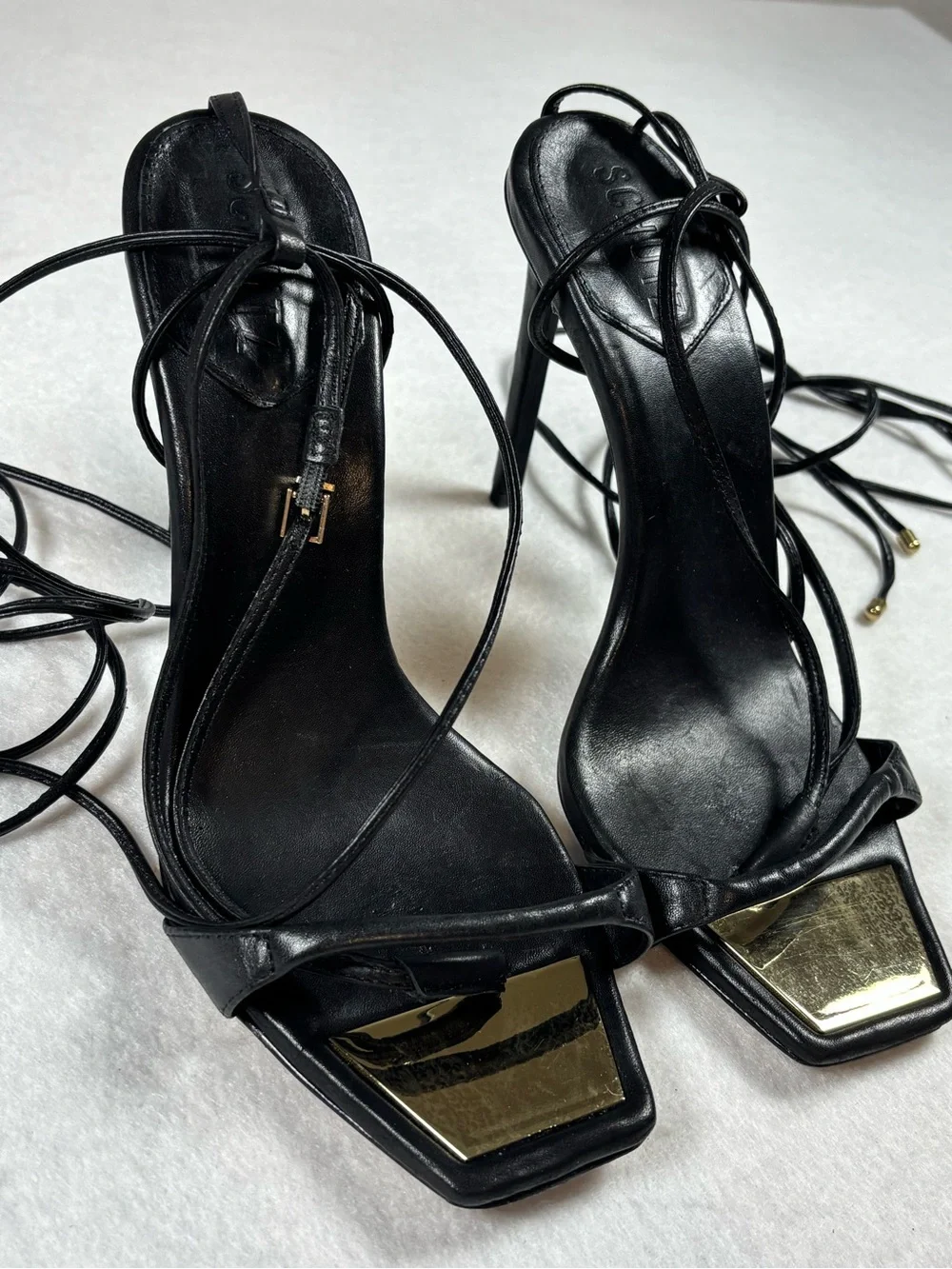 Schutz Black Leather Lace-Up Strappy Stiletto Heels | Size 9.5B | Made in Brazil